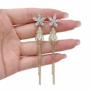 Brincos Luxuosos Flor com Strass Brilhantes